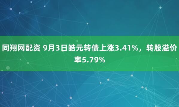 同翔网配资 9月3日皓元转债上涨3.41%，转股溢价率5.79%